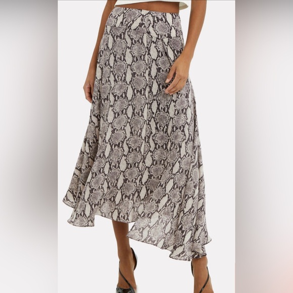 A.L.C. Lev Silk Snake Print Asymmetrical Hem Midi Skirt Size 0 - Picture 2 of 11